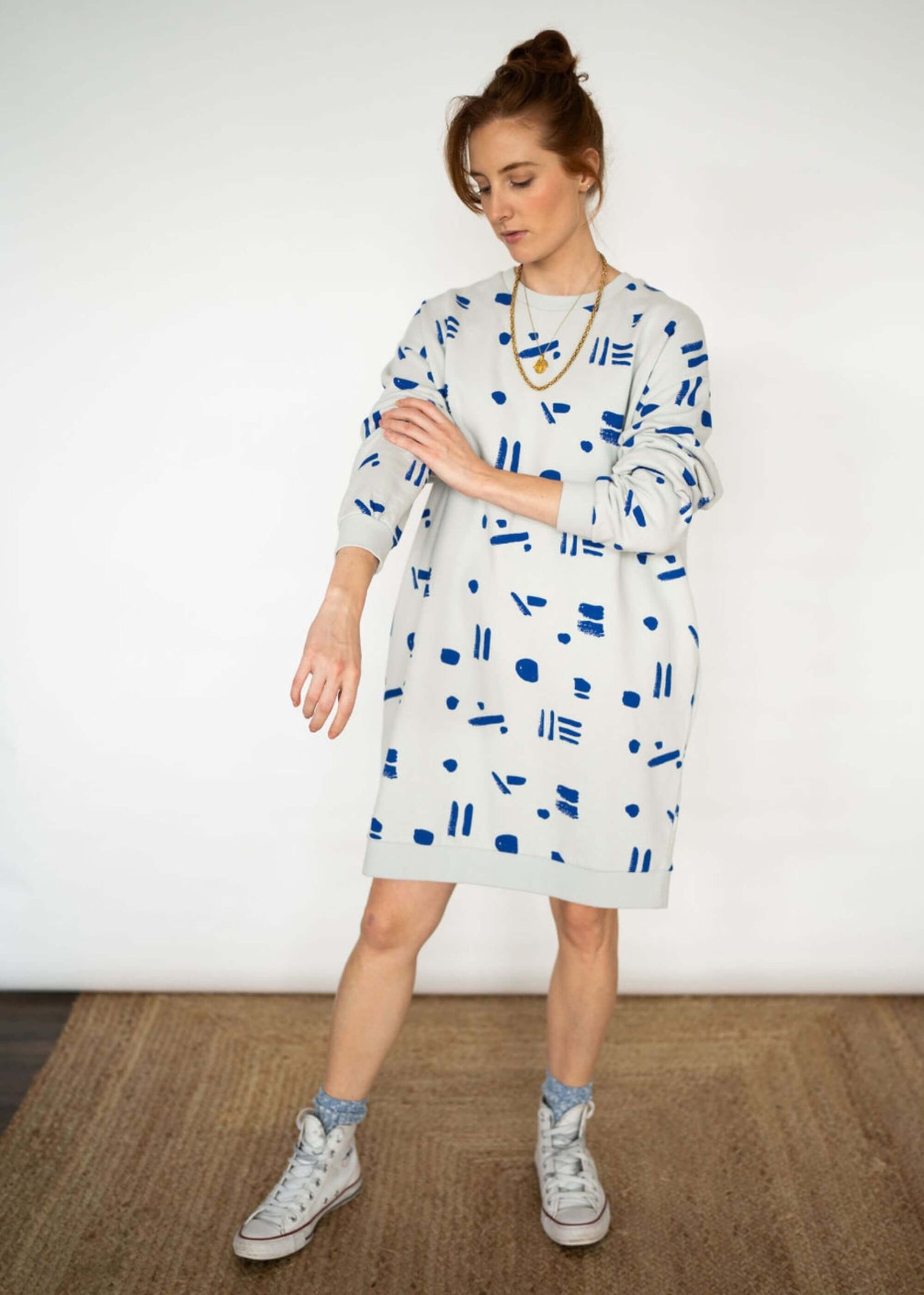 Line Dots Dress - Original Blue