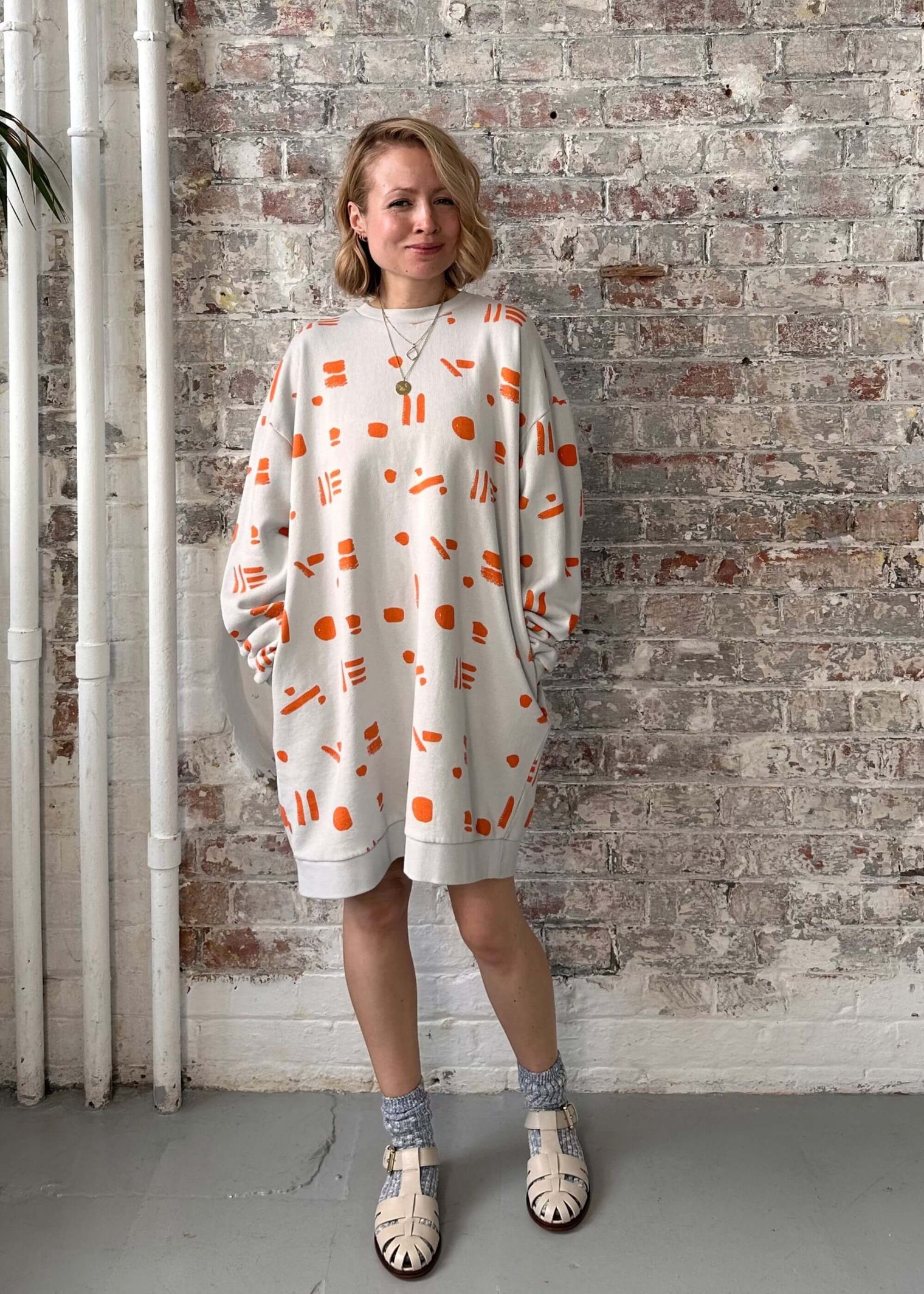 Line Dots Dress - Sunshine Orange