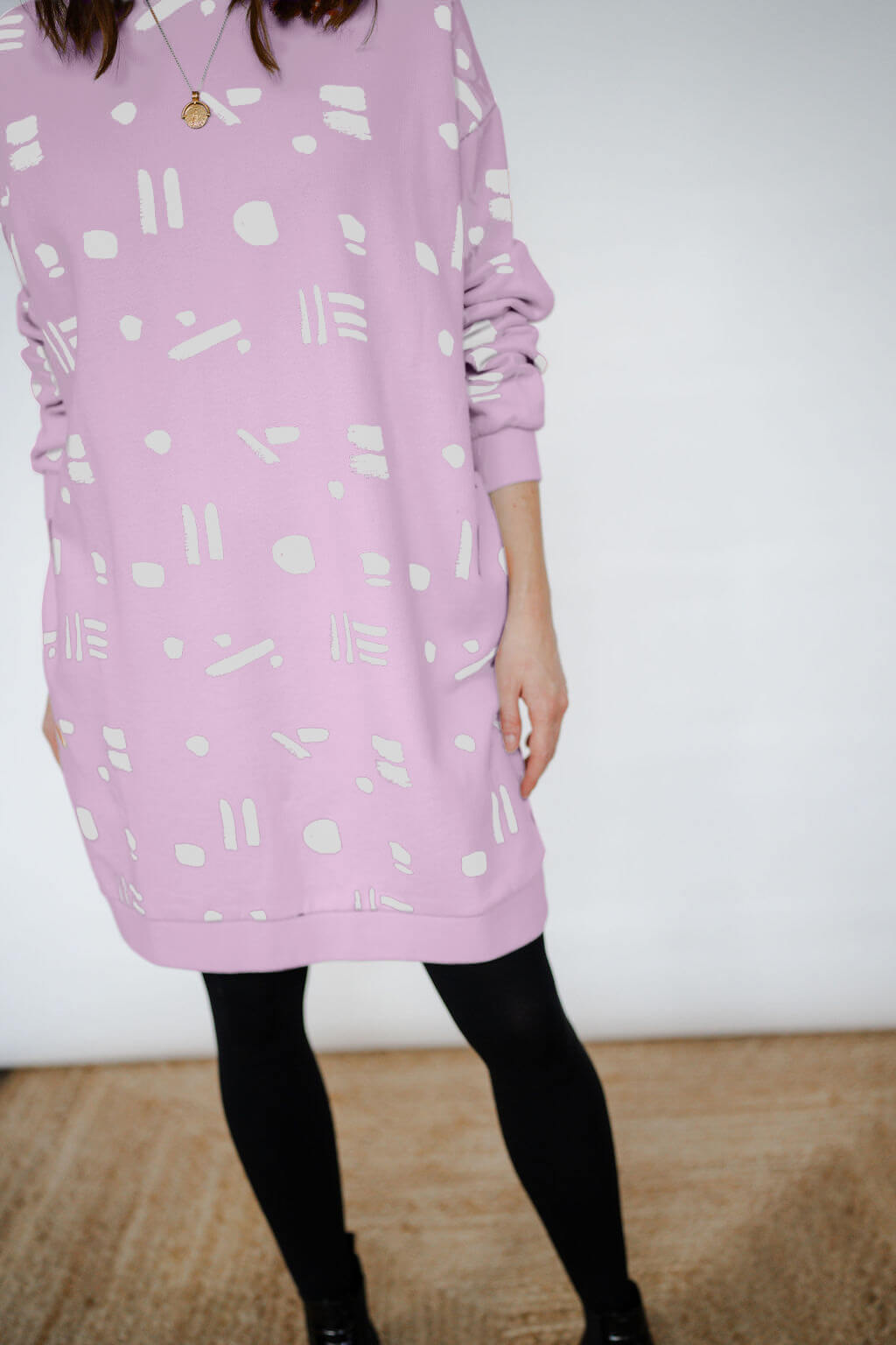 Line Dots Sweatshirt Dress - Lilac Grey