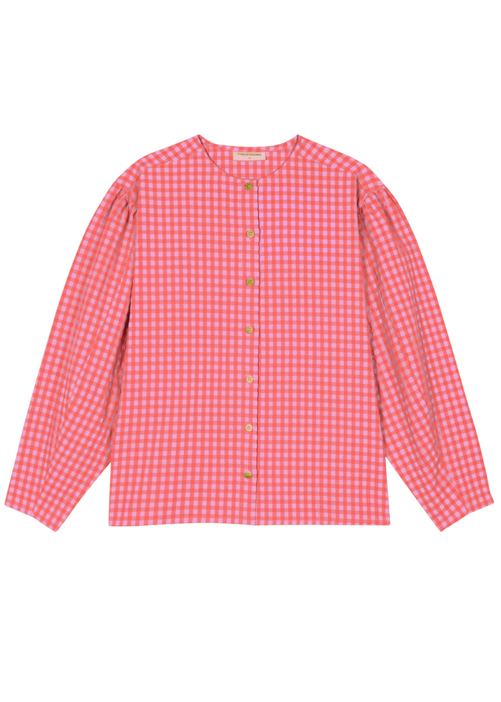 A pink gingham checked blouse by Cub & Pudding