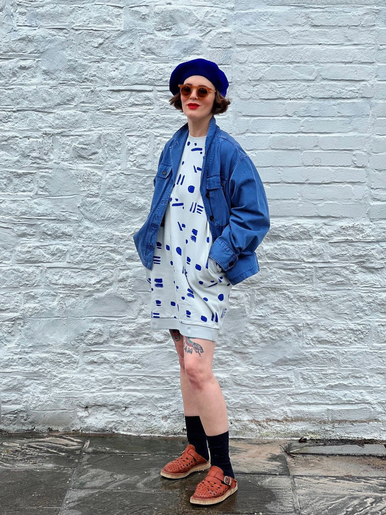 Line Dots sweatshirt Dress - Original Blue Cub & Pudding 